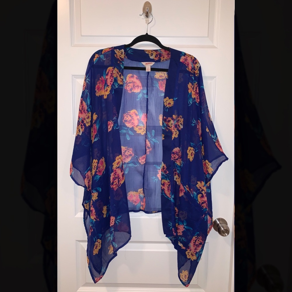 Blue Floral Kimono Blouse Size XL